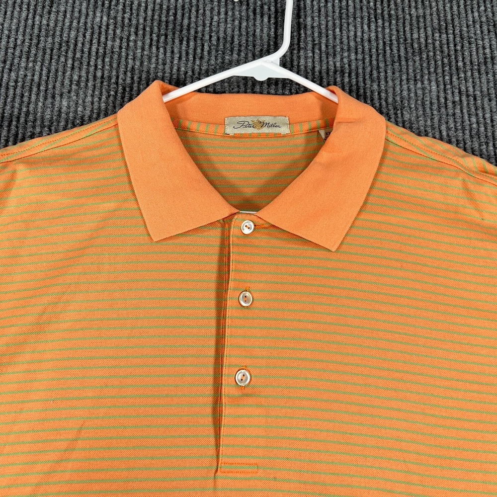 Peter Millar Polo Shirt Mens 2XL XXL Orange Striped Short Sleeve Golf Casual